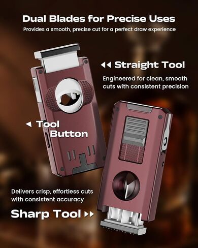 5-in-1 Torch Lighter with Dual Tool, Straight & V Tool, Punch, Holder, Double Jet Flame Windproof Lighters, Butane Refillable Torch Lighters with Accessories Tool, for Men in Kuwait