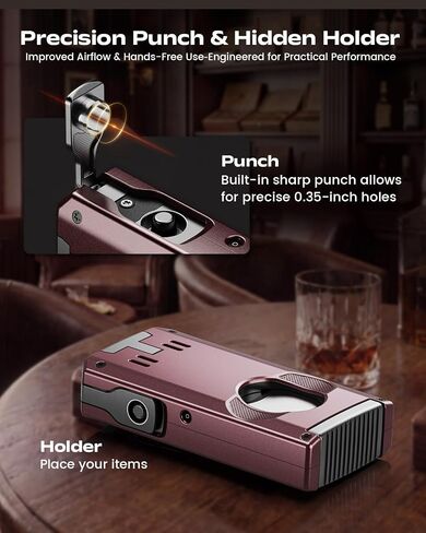 5-in-1 Torch Lighter with Dual Tool, Straight & V Tool, Punch, Holder, Double Jet Flame Windproof Lighters, Butane Refillable Torch Lighters with Accessories Tool, for Men in Kuwait