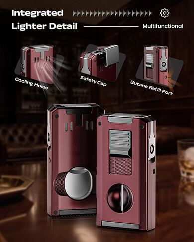 5-in-1 Torch Lighter with Dual Tool, Straight & V Tool, Punch, Holder, Double Jet Flame Windproof Lighters, Butane Refillable Torch Lighters with Accessories Tool, for Men in Kuwait