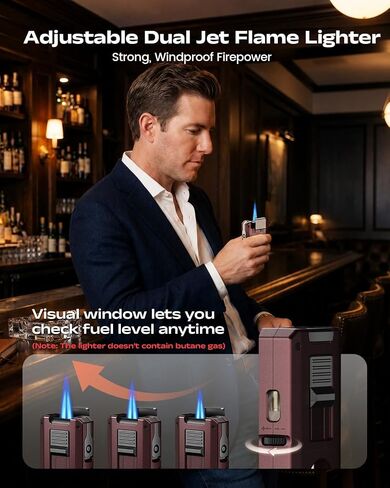 5-in-1 Torch Lighter with Dual Tool, Straight & V Tool, Punch, Holder, Double Jet Flame Windproof Lighters, Butane Refillable Torch Lighters with Accessories Tool, for Men in Kuwait