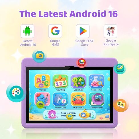 Kids Tablet 10.1 Inch Android 16 Tablet for Kids, 24GB RAM 128GB ROM 1TB Expand, 6000mAh Battery, Parental Control, UKIDOZ Kids Space, Widevine L1, BT5.4, Dual Camera Tablet with Case-Purple in Kuwait