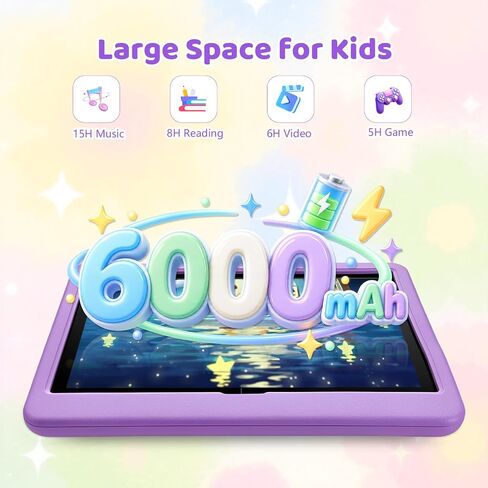Kids Tablet 10.1 Inch Android 16 Tablet for Kids, 24GB RAM 128GB ROM 1TB Expand, 6000mAh Battery, Parental Control, UKIDOZ Kids Space, Widevine L1, BT5.4, Dual Camera Tablet with Case-Purple in Kuwait
