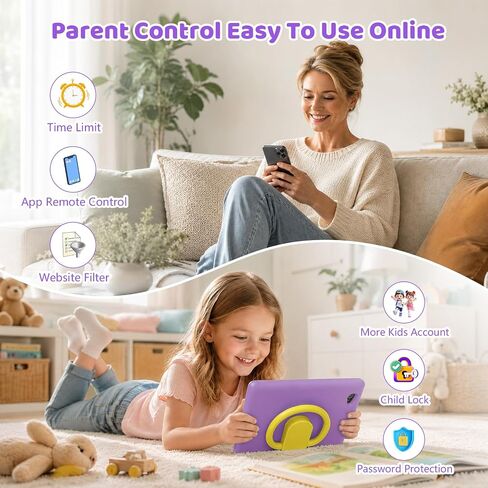 Kids Tablet 10.1 Inch Android 16 Tablet for Kids, 24GB RAM 128GB ROM 1TB Expand, 6000mAh Battery, Parental Control, UKIDOZ Kids Space, Widevine L1, BT5.4, Dual Camera Tablet with Case-Purple in Kuwait