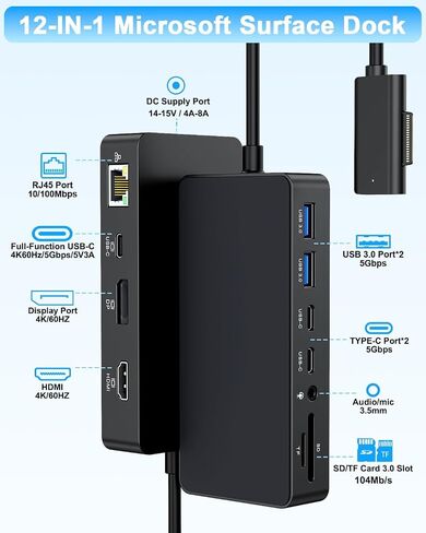 New for Surface Dock (DP+HDMI+USB-C Triple Display) with 120W Power Supply, 12-in-1 Surface Docking Station for Microsoft Surface Pro (12/11/10/9/8/X/7/6/5), Surface Laptop,Surface Go,Surface Book in Kuwait