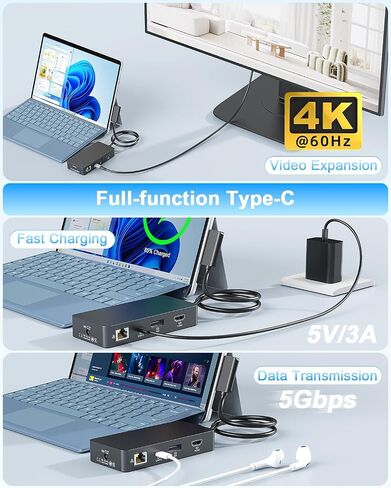 New for Surface Dock (DP+HDMI+USB-C Triple Display) with 120W Power Supply, 12-in-1 Surface Docking Station for Microsoft Surface Pro (12/11/10/9/8/X/7/6/5), Surface Laptop,Surface Go,Surface Book in Kuwait