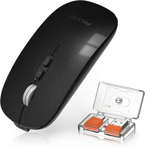 FMOUSE Slim Wireless Mouse, Tri-Mode 2.4G/Bluetooth, Rechargeable – Silver in Kuwait