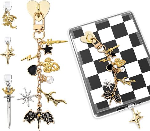 Charm Chains for Kindle, Cute Charms Bracelets with Dust Plug for E-book Reader Lightweight Kindle Accessories for Bookish Reading Lover Gift (Black and White) in Saudi Arabia
