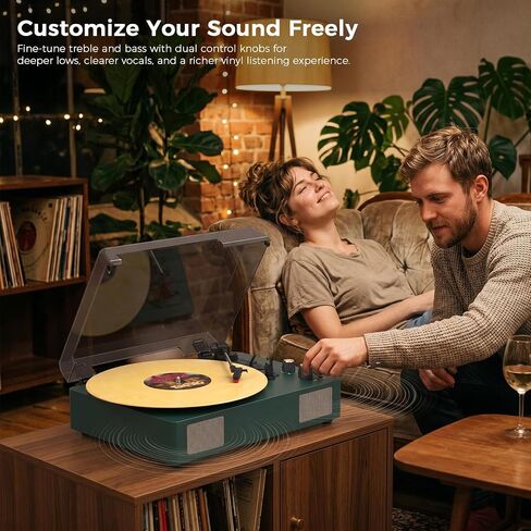 Green Bluetooth Record Player, 3-Speed Belt Drive Turntable in Kuwait