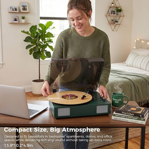 Green Bluetooth Record Player, 3-Speed Belt Drive Turntable in Kuwait