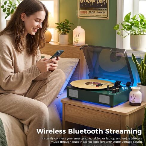 Green Bluetooth Record Player, 3-Speed Belt Drive Turntable in Kuwait