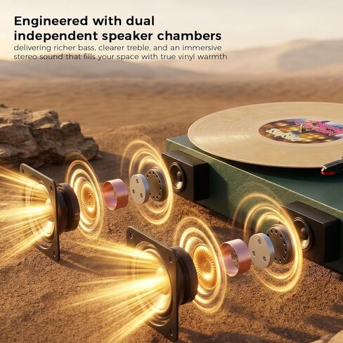 Green Bluetooth Record Player, 3-Speed Belt Drive Turntable in Kuwait