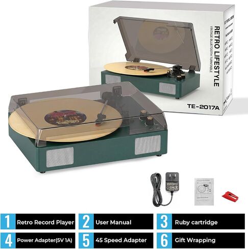 Green Bluetooth Record Player, 3-Speed Belt Drive Turntable in Kuwait