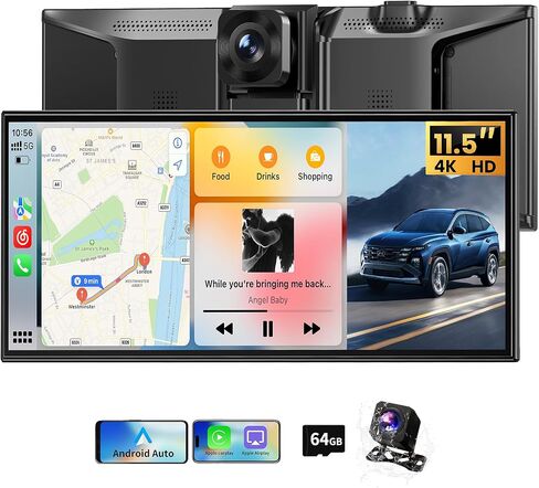 11.5" Extra Large Wireless Apple CarPlay Screen for Car, 4K Portable Car Play Screen & Android Auto HD Touch Screen, Dash Cam Front and Rear, App Control, Mirror Link, Voice Control, GPS, Bluetooth in Saudi Arabia
