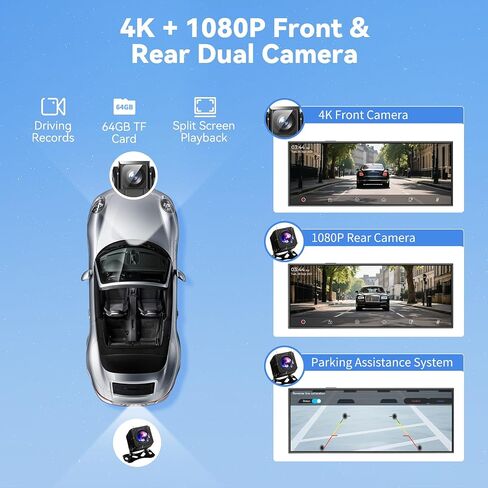 11.5" Extra Large Wireless Apple CarPlay Screen for Car, 4K Portable Car Play Screen & Android Auto HD Touch Screen, Dash Cam Front and Rear, App Control, Mirror Link, Voice Control, GPS, Bluetooth in Saudi Arabia
