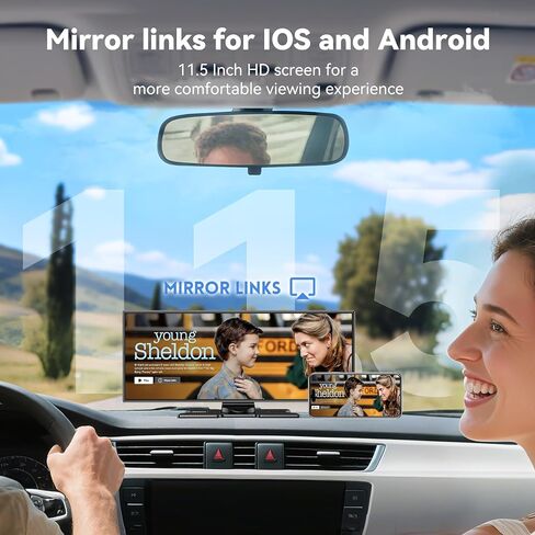 11.5" Extra Large Wireless Apple CarPlay Screen for Car, 4K Portable Car Play Screen & Android Auto HD Touch Screen, Dash Cam Front and Rear, App Control, Mirror Link, Voice Control, GPS, Bluetooth in Saudi Arabia