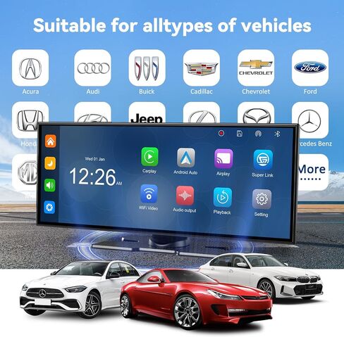 11.5" Extra Large Wireless Apple CarPlay Screen for Car, 4K Portable Car Play Screen & Android Auto HD Touch Screen, Dash Cam Front and Rear, App Control, Mirror Link, Voice Control, GPS, Bluetooth in Saudi Arabia