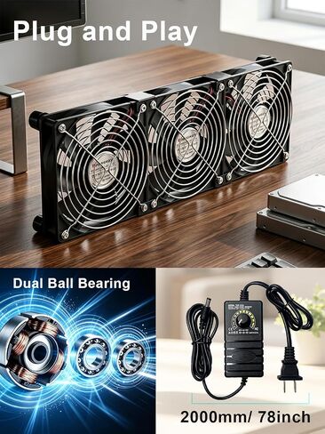 3X 120mm Computer Fan with AC Plug 110V 120V DIY DC 12V ServerFans in Kuwait