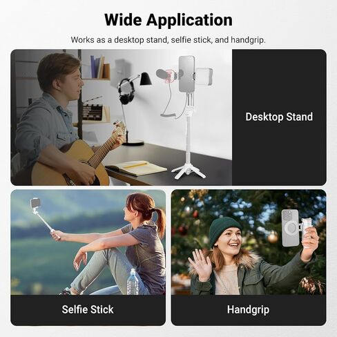 NEEWER BASICS Magnetic Selfie Stick Tripod Compatible with Magsafe iPhone Samsung Android, Portable Extendable Desk Stand with Cell Phone Grip Holder Detachable Remote for Video Recording, PA985 White in Kuwait