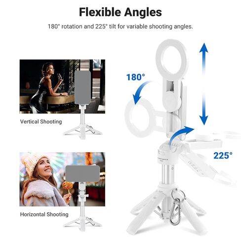 NEEWER BASICS Magnetic Selfie Stick Tripod Compatible with Magsafe iPhone Samsung Android, Portable Extendable Desk Stand with Cell Phone Grip Holder Detachable Remote for Video Recording, PA985 White in Kuwait