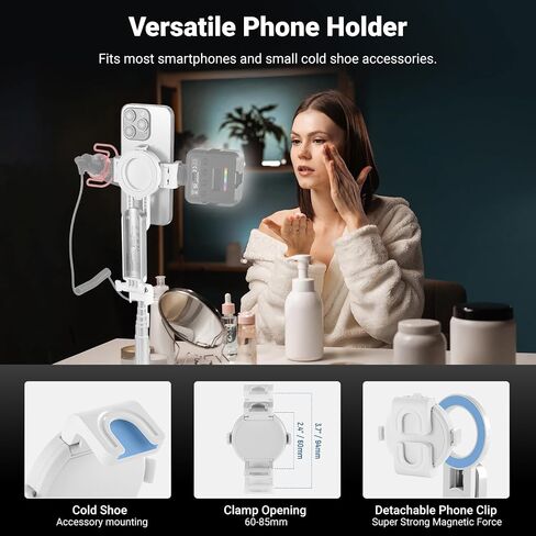 NEEWER BASICS Magnetic Selfie Stick Tripod Compatible with Magsafe iPhone Samsung Android, Portable Extendable Desk Stand with Cell Phone Grip Holder Detachable Remote for Video Recording, PA985 White in Kuwait