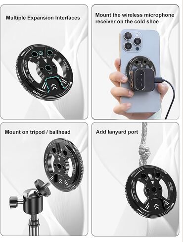 Magnetic Phone Tripod Mount Adapter for MagSafe iPhone 17/16 Pro Max 15 Plus 14 13 12, Aluminum 1/4" Threads & Cold Shoe Mount for iPhone Video Recording Selfie Stick Ring Light Live Broadcast Tripod in Kuwait