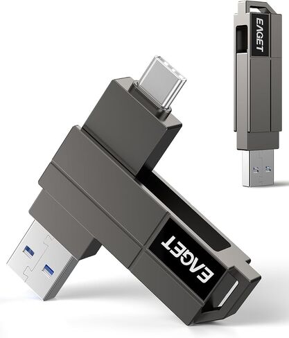 EAGET 128GB USB Flash Drive 2-in-1, USB 3.2 Gen 1 USB-C & USB-A Swivel Design, 150MB/s High-Speed Memory Stick for iPhone 15/16, Android, Mac, Laptop, Tablet, PC - Metal Body in Kuwait