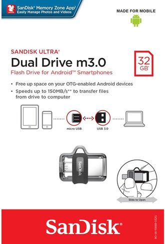 SanDisk 32GB Ultra Dual USB 3.0 and Micro USB Flash Drive, Up to 150MB/s Read Speed in Kuwait