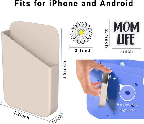 Mushroom Bogg Bag Phone Holder Accessories, Large Silicone Bogg Cell Phone Holder for iPhone 17 16 15 14 13 Pro Max Samsung Galaxy with M L XL Bogg Bags, 2pcs Mom Life/Daisy Bogg Bag Charms in Kuwait