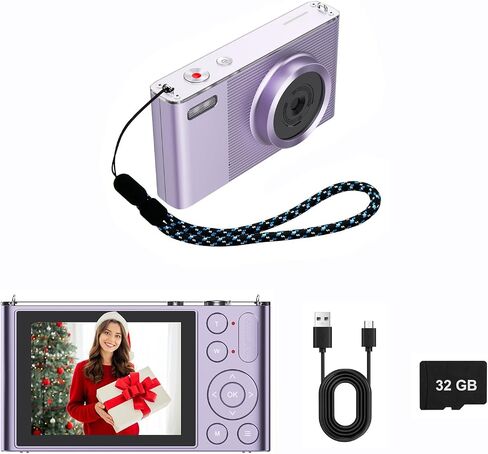 Digital Camera, Camera for Kids, UHD 4K 72MP Point and Shoot Digital Cameras with 32GB Memory Card and 16X Digital Zoom Anti Shake (Silver) in Kuwait