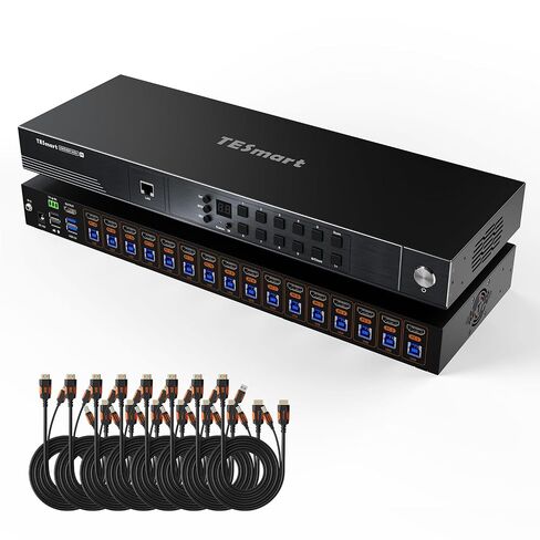 TESmart HDMI KVM Switch 8 Port 8K@60Hz, USB 3.0 8X1 Rackmount KVM Enterprise-Grade EDID Emulator, Hotkey Switch, RS232, LAN Port, IR Remote, IP Control, Auto Scan, with 8 Pcs 5ft KVM Cable in Kuwait
