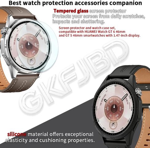 Screen Protector & Case Compatible for HUAWEI Watch GT 6 46mm & GT 5 46mm ，HD Tempered Glass Protective Film and Silicone Soft Cases Not for GT 6 Pro & GT6 41mm (Pack of 3+2) in Saudi Arabia