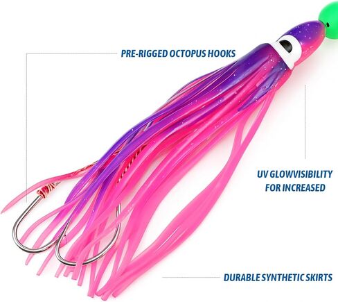 4 Pcs Flashers for Kokanee Salmon Fishing 8 Pcs Squid Fishing Hoochies- Reflective Chrome Finish Glowing Fresh Kokanee Salmon Trolling Lures with Pre-Rigged Octopus Hooks in Kuwait
