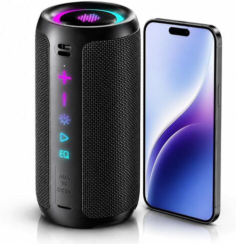 Portable Bluetooth Speaker, Powerful Sound Wireless Speaker: Boost Bass, Bluetooth 5.4, 24H Playtime, 8 RGB Modes, IPX7 Waterproof, TWS Pairing, Beach/Vacation Essentials, Gift Ideas（Black） in Kuwait