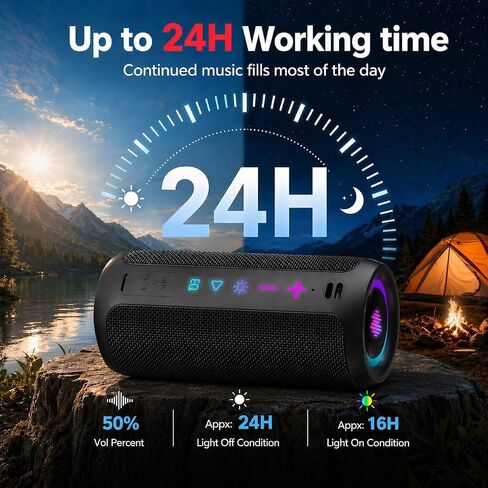 Portable Bluetooth Speaker, Powerful Sound Wireless Speaker: Boost Bass, Bluetooth 5.4, 24H Playtime, 8 RGB Modes, IPX7 Waterproof, TWS Pairing, Beach/Vacation Essentials, Gift Ideas（Black） in Kuwait