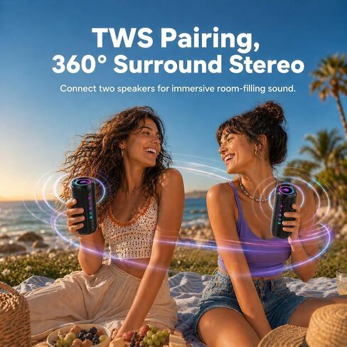 Portable Bluetooth Speaker, Powerful Sound Wireless Speaker: Boost Bass, Bluetooth 5.4, 24H Playtime, 8 RGB Modes, IPX7 Waterproof, TWS Pairing, Beach/Vacation Essentials, Gift Ideas（Black） in Kuwait