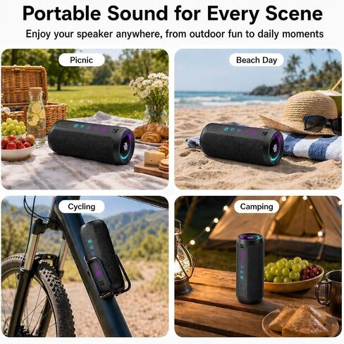 Portable Bluetooth Speaker, Powerful Sound Wireless Speaker: Boost Bass, Bluetooth 5.4, 24H Playtime, 8 RGB Modes, IPX7 Waterproof, TWS Pairing, Beach/Vacation Essentials, Gift Ideas（Black） in Kuwait