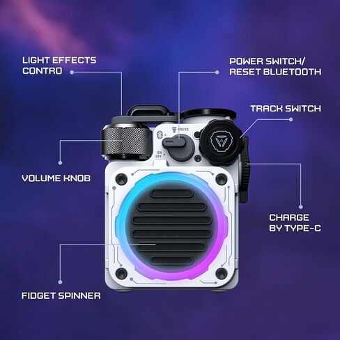 Muzen Cyber Cube Bluetooth Speaker, Bluetooth 5.0, Portable Speaker with Fidget Spinner, Crystal Clear Sound with RGB LED Light Wireless Speaker, Waterproof Speakers for Indoor Outdoor in Kuwait