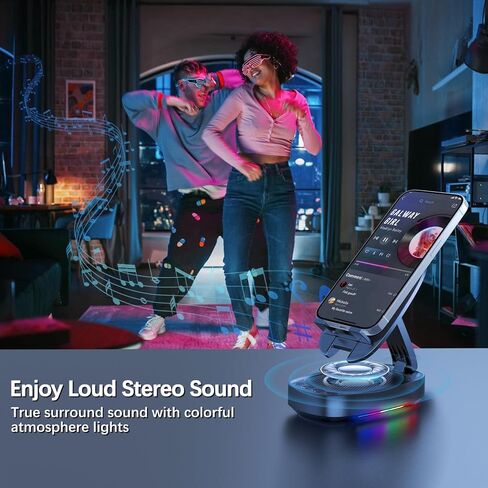 Cell Phone Stand with Wireless Bluetooth Speaker, Unique Gifts for Men/Women, Adjustable Phone Holder with 5 LED Light Modes, Anti-Slip Base HD Surround Sound, Compatible with iPhone/iPad, Blue in Kuwait