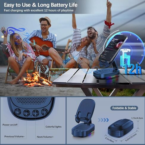 Cell Phone Stand with Wireless Bluetooth Speaker, Unique Gifts for Men/Women, Adjustable Phone Holder with 5 LED Light Modes, Anti-Slip Base HD Surround Sound, Compatible with iPhone/iPad, Blue in Kuwait