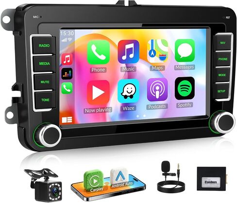 Car Radio Stereo for VW Passat Jetta Golf Beetle Touran EOS Tiguan CarPlay Android Auto Upgrade SWC/Bluetooth 5.2/EQ/FM/7 Inch IPS HD Touch Screen Backup Camera Mic in Kuwait