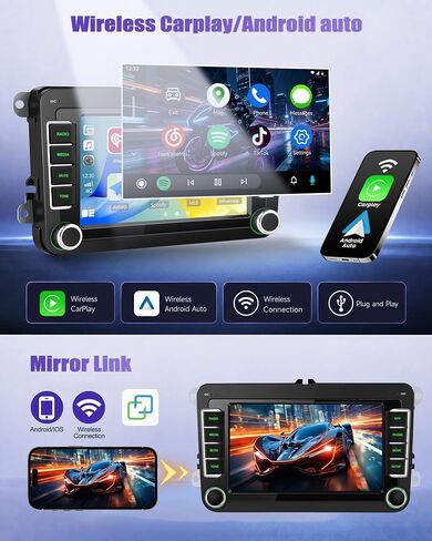 Car Radio Stereo for VW Passat Jetta Golf Beetle Touran EOS Tiguan CarPlay Android Auto Upgrade SWC/Bluetooth 5.2/EQ/FM/7 Inch IPS HD Touch Screen Backup Camera Mic in Kuwait