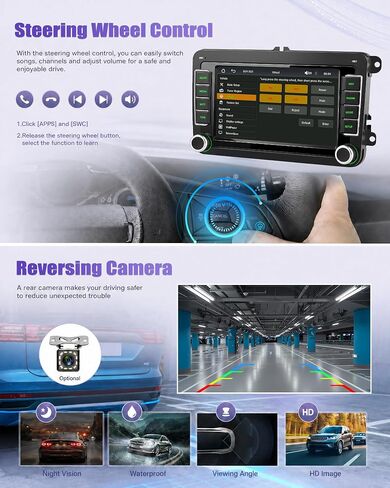 Car Radio Stereo for VW Passat Jetta Golf Beetle Touran EOS Tiguan CarPlay Android Auto Upgrade SWC/Bluetooth 5.2/EQ/FM/7 Inch IPS HD Touch Screen Backup Camera Mic in Kuwait