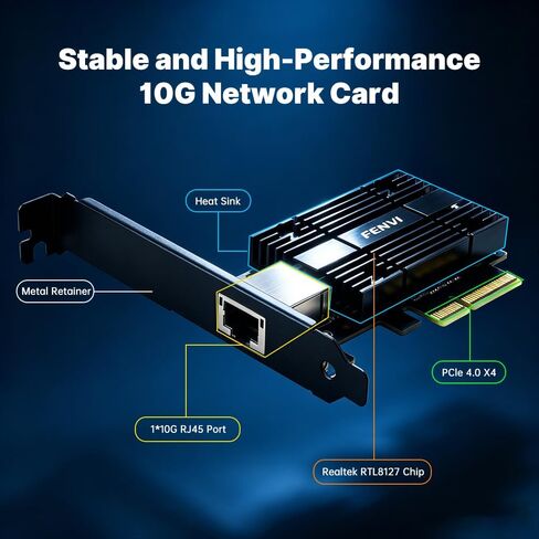 FENVI RTL8127 10G PCIe X4, 4X Faster Than 2.5G, NAS/Server, Win/Linux in Kuwait
