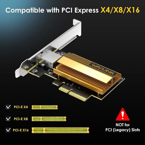 WAVLINK 10G PCIe Network Adapter, 10Gb PCIe Network Card with RTL8127AT Controller, PCIe x4/x8/x16 Ethernet Card for Windows 11/10 & Linux PC, Low Profile Bracket Included in Kuwait