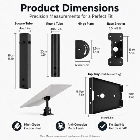 Pole Mount Compatible with Starlink Standard Gen 3/4/4X, Heavy Duty Adjustable Metal Mounting Bracket with 6-Screw Locking System for RV Roof, Balcony and Pole Installation in Kuwait