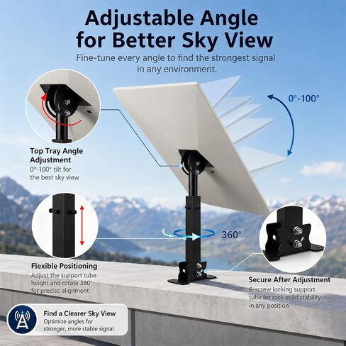 Pole Mount Compatible with Starlink Standard Gen 3/4/4X, Heavy Duty Adjustable Metal Mounting Bracket with 6-Screw Locking System for RV Roof, Balcony and Pole Installation in Kuwait