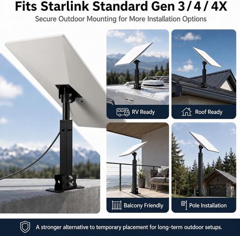 Pole Mount Compatible with Starlink Standard Gen 3/4/4X, Heavy Duty Adjustable Metal Mounting Bracket with 6-Screw Locking System for RV Roof, Balcony and Pole Installation in Kuwait
