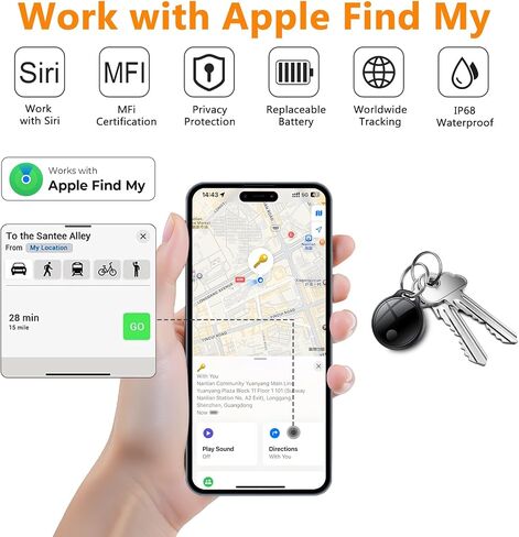 Air Tracker Tags-4 Pack: Smart Bluetooth Tracker, Compatible with Apple Find My APP (iOS Only) Replaceable Battery, IP67 Waterproof, Suitable for Luggage, Wallets, Backpacks, Keys Tracking Tag, Black in Kuwait