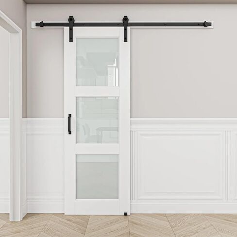 White 3 Lite Frosted Glass Nickel barn Door, 24'' x 80'' in Saudi Arabia