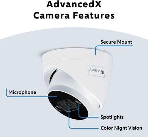 Swann AdvancedX™ Wired 4K Security Camera PoE Outdoor Dome, Color Night Vision, Smart AI Video Analytics/Alerts, Advanced Motion Detection in Kuwait